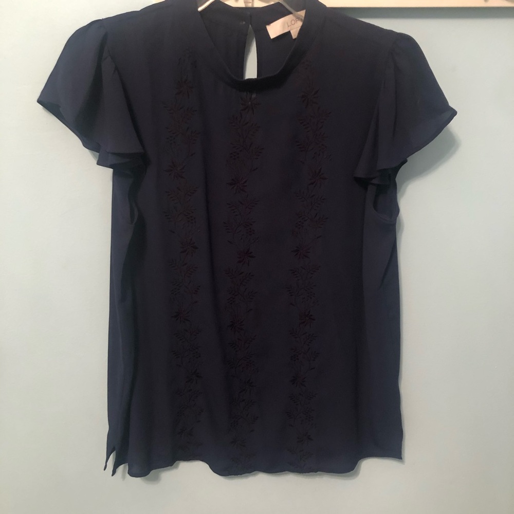 LOFT Navy Embroidered Top - Picture 3 of 8